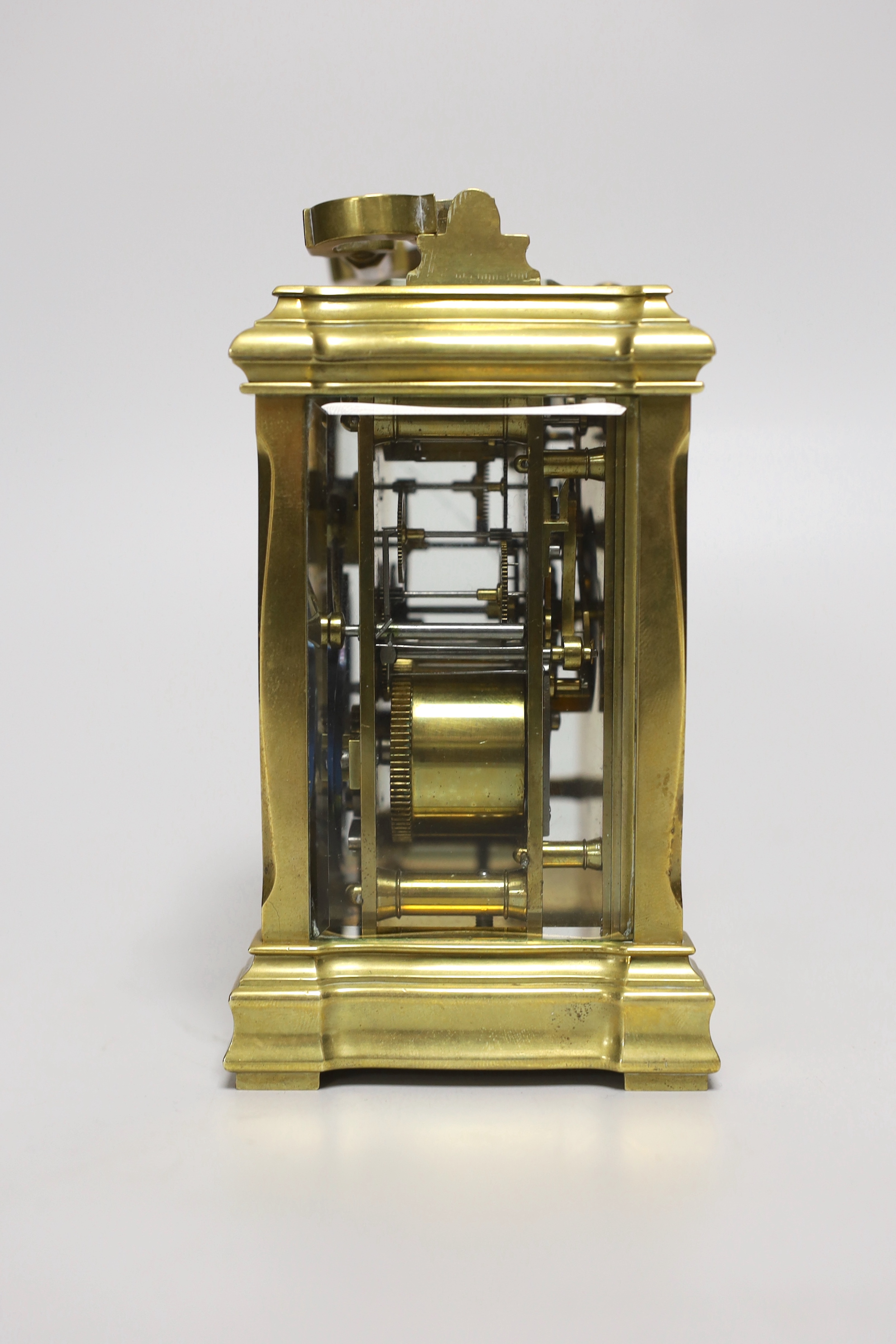A brass repeating carriage clock by Richard & Co., with Roman numerals, 17cm high